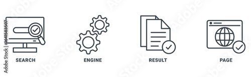 SERP icon set vector concept with icon of search, engine, result, page