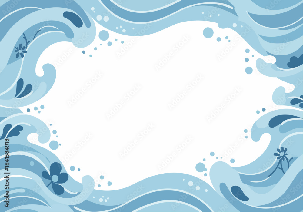 Oceanic wave border design with stylized floral elements. Oceanic wave border design with stylized floral elements.