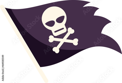 Black pirate flag with skull and crossbones waving in the wind, a symbol of rebellion and adventure
