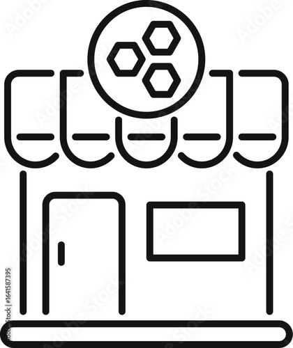 Honeycomb shop selling honey products with hexagon sign representing natural ingredients