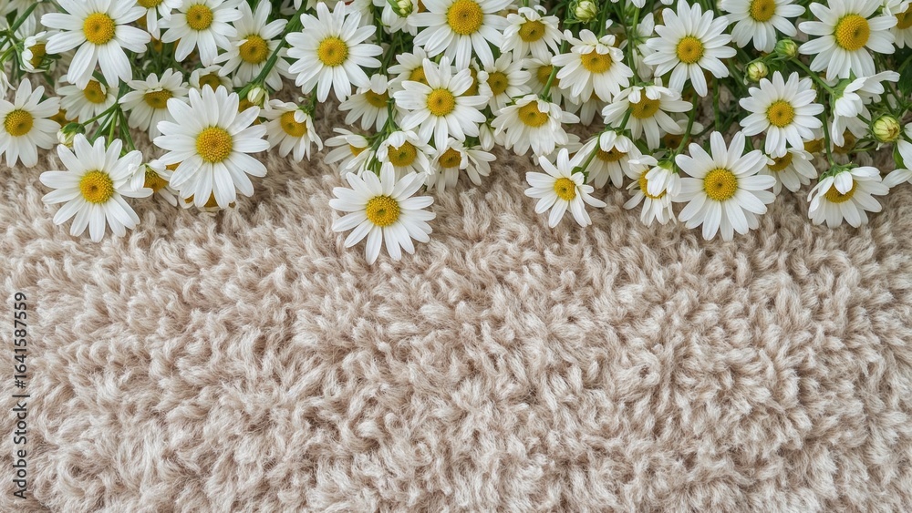 Obraz premium Gentle floral background showcasing daisies on a natural textured surface