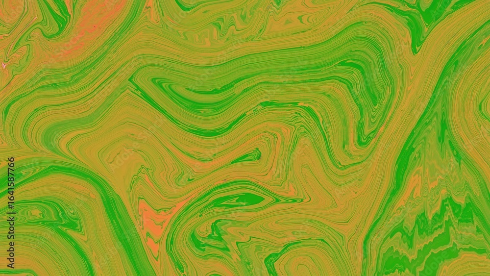 Fototapeta premium Abstract close-up showing green and orange oil paint details on canvas