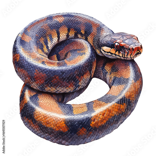Boa Constrictor, watercolor drawing vector, isolated on a white background.