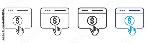 Cost Per Click Icon Set Illustration with Outline Style Variation