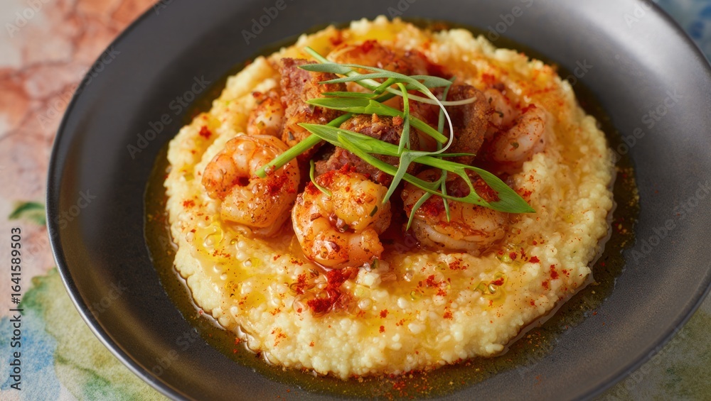Savory Shrimp and Grits with a hint of spice Savory Shrimp and Grits with a hint of spice