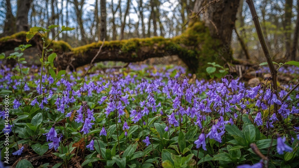 Fototapeta premium Dentaria glandulosa showcasing purple petals in a forest during spring