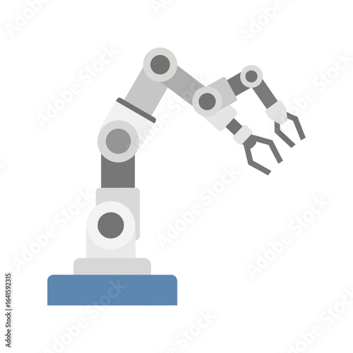 Robotic arm with claw extends upward.