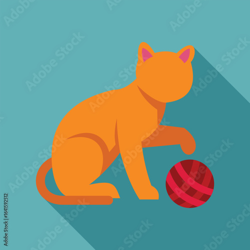 Ginger cat playing with a red ball of yarn, enjoying its playtime