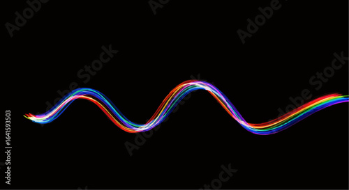 Abstract Light Wave in Vibrant Colors Against a Black Background - A Visual Representation of Energy