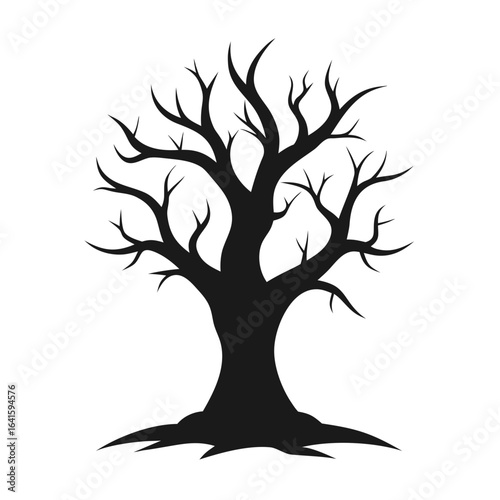 Creepy Tree Silhouette Icon, Isolated Spooky Bare Branches Halloween Design