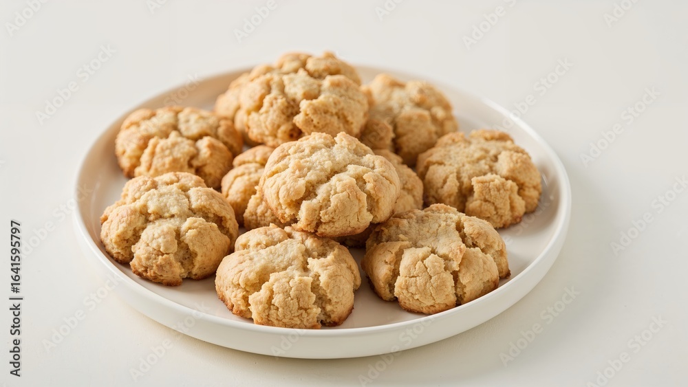 White plate filled with spiral-shaped homemade shortbread cookies White plate filled with spiral-shaped homemade shortbread cookies
