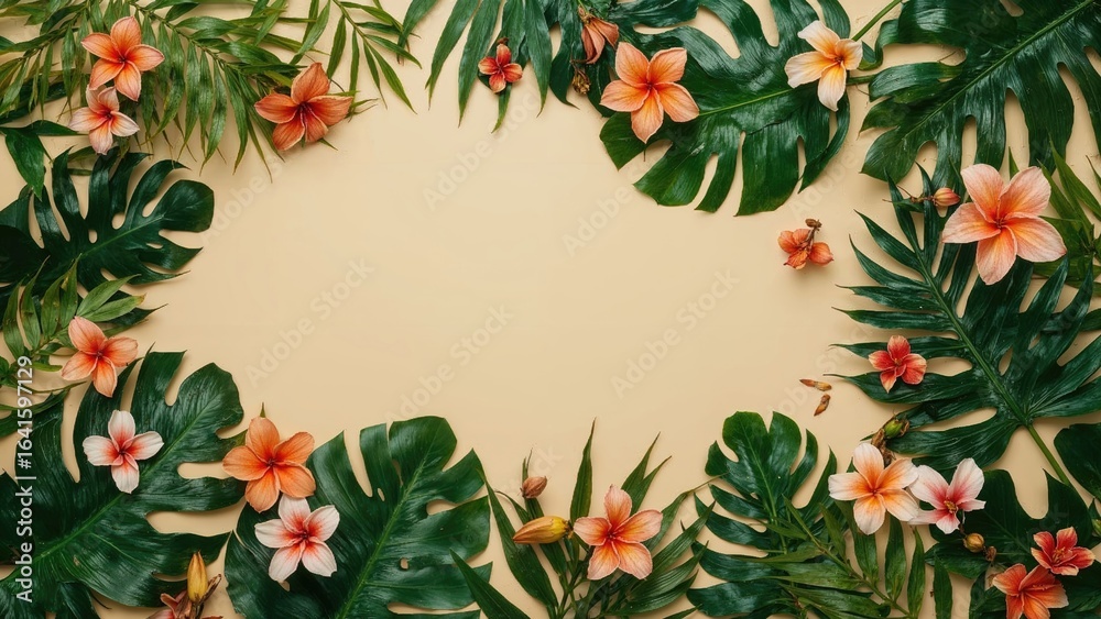 Fototapeta premium Creative nature design composed of leaves and blossoms. Top view. Idea.