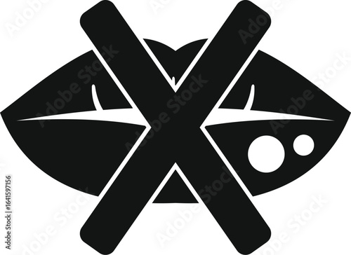 Herpes disease symbol representing infected lips with sores and a prohibition cross indicating the contagious nature of the virus