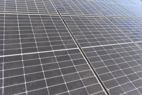 Close-up of photovoltaic solar panels in sunlight