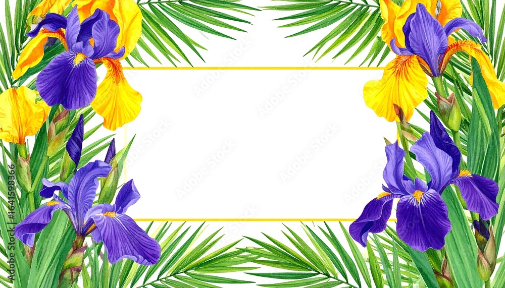 Floral frame with irises and palm leaves (5) Floral frame with irises and palm leaves (5)
