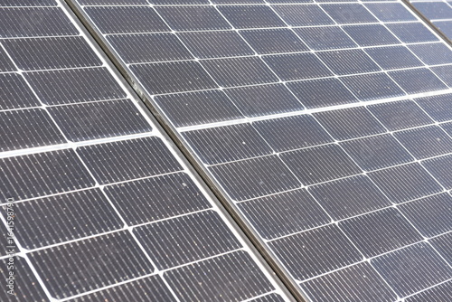Close-up of photovoltaic solar panels in sunlight