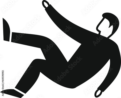 Businessman is falling down after slipping on wet floor