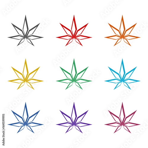 Cannabis leaf logo icon isolated on white background. Set icons colorful
