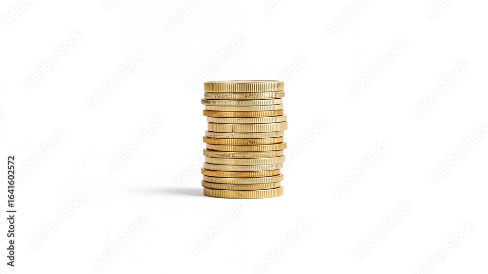 Close-up of coins on clean white surface with clipping path Close-up of coins on clean white surface with clipping path