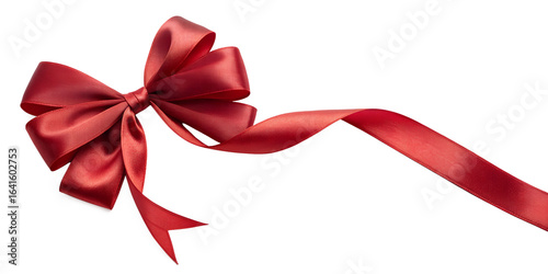 PNG luxurious red smooth ribbon tied into an elegant bow with a long flowing tail isolated on a transparent background