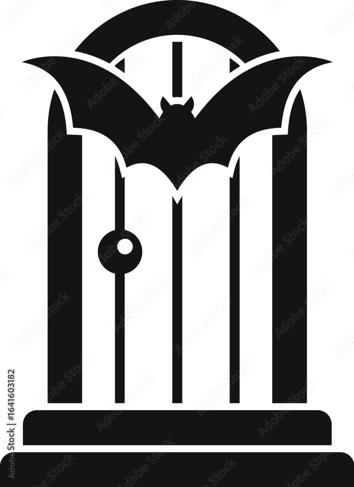 Fototapeta premium Spooky halloween entrance featuring a bat hanging over a doorway with steps, creating a creepy atmosphere