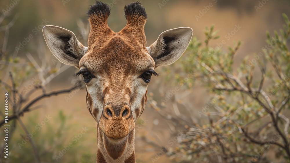 Fototapeta premium Zoomed-in image capturing a charming giraffe