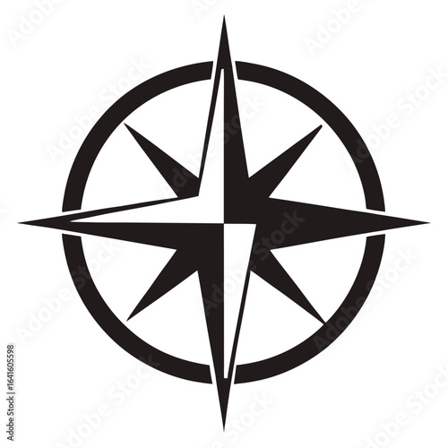 Compass rose with cardinal directions (N, S, E, W) and intermediate points in black and white. Represents navigation, direction, and exploration. icon line airt vactor outline Illustrations on white 