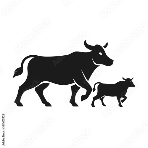 cow and calf  runing icon line airt vactor outline Illustrations on white background