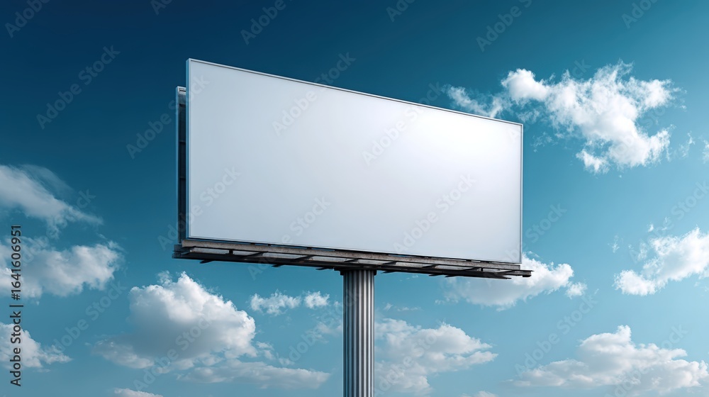 Fototapeta premium Blank Billboard on Blue Sky with Clouds, Mockup for Advertising, Marketing Campaigns and Presentations