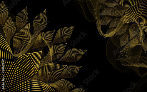 abstract grunge background with gold veins flowers