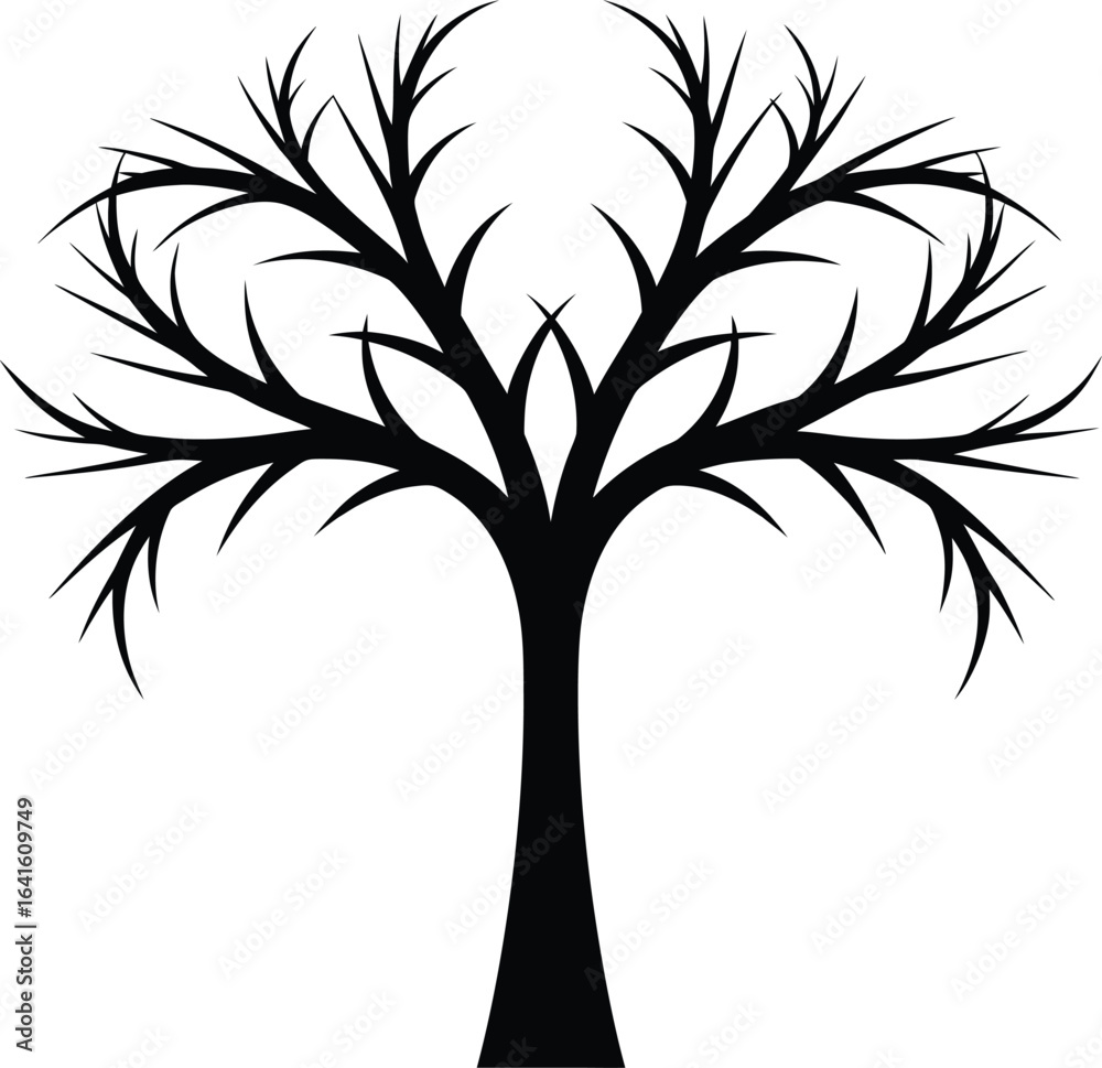 Obraz premium Silhouette of a Bare Tree with Branches Against a White Background Design Element for Autumn or Winter Seasons and Themed Projects