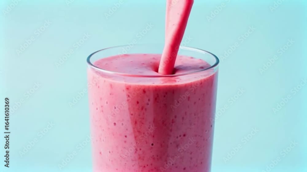 custom made wallpaper toronto digitalPouring a delicious pink berry smoothie into a glass against a blue background