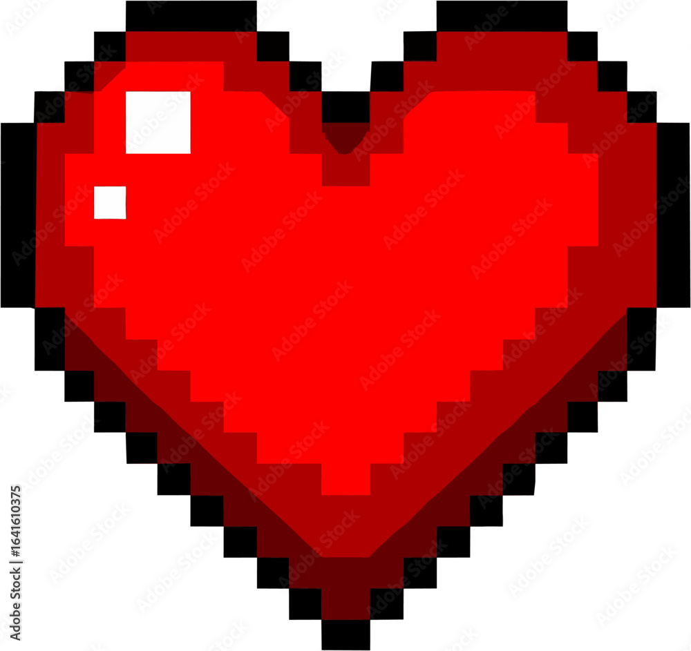 Fototapeta premium Pixelated red heart graphic, a digital representation of love and affection, isolated on white background.