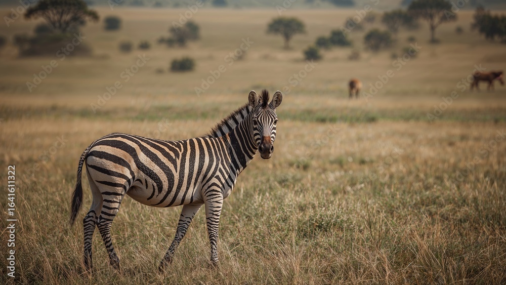 Naklejka premium The common plains zebra species in its natural habitat
