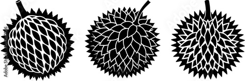 Durian fruit black silhouettes set, Set of durian fruit, fruits collection, Vector of durian fruit, durian fruit silhouette, durian fruit isolated on white background