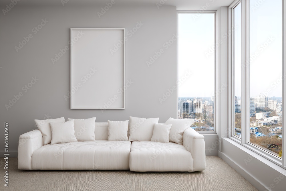 Fototapeta premium Modern living room mock-up with large window