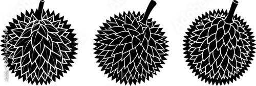 Durian fruit black silhouettes set, Set of durian fruit, fruits collection, Vector of durian fruit, durian fruit silhouette, durian fruit isolated on white background