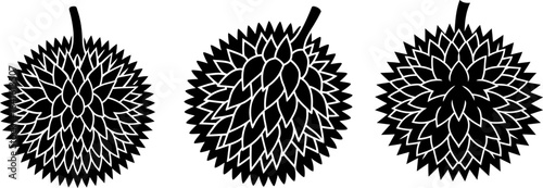 Durian fruit black silhouettes set, Set of durian fruit, fruits collection, Vector of durian fruit, durian fruit silhouette, durian fruit isolated on white background