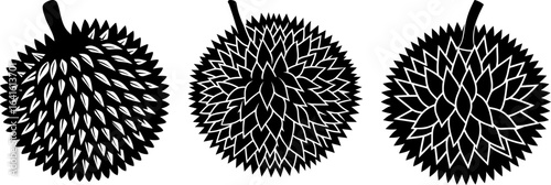Durian fruit black silhouettes set, Set of durian fruit, fruits collection, Vector of durian fruit, durian fruit silhouette, durian fruit isolated on white background