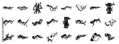Twisted jungle plant vines icons set. Simple set of liana branch related vector icons for your design