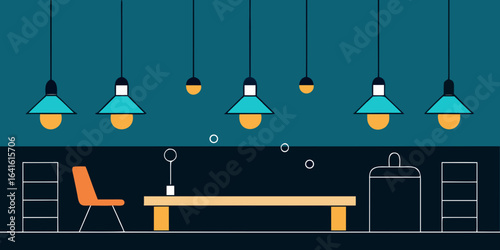 sleek creative agency space hanging linear lights