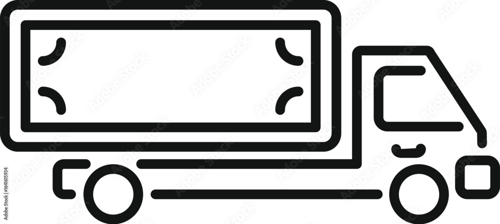 Naklejka premium Simple black and white line art icon of a delivery truck, symbolizing transportation, freight, and distribution within the supply chain industry