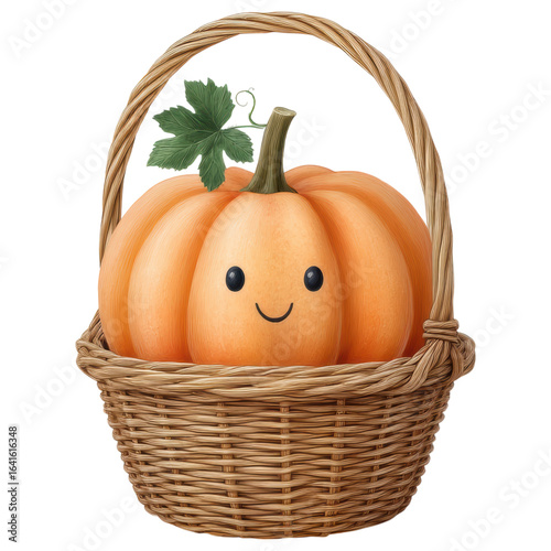 Wallpaper Mural Cute pumpkin with smiling face in wicker basket with green leaf perfect for halloween props and festive decoration Torontodigital.ca