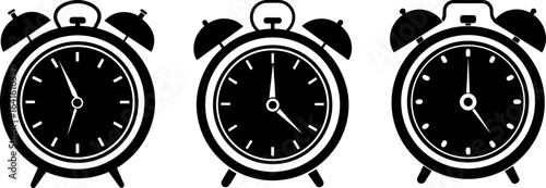 Alarm clock black silhouettes set, Set of alarm clocks, alarm clock collection, Vector of alarm clock, alarm clock silhouette, alarm clock isolated on white background
