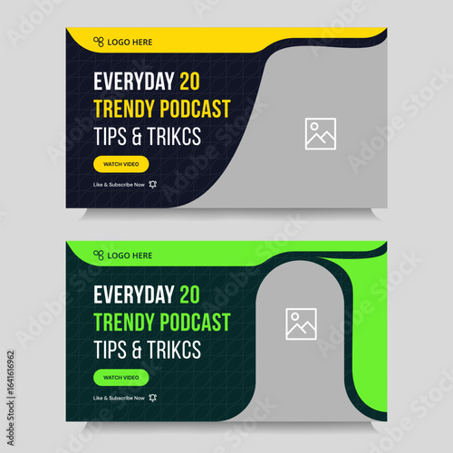 Modern podcast video thumbnail banner design, podcast sound video tips and trick cover banner design, fully customizable vector eps 10 file format	