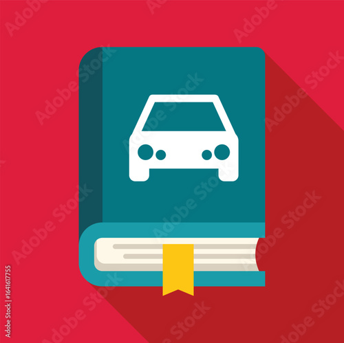 Driving manual book with car symbol representing driving education, automotive knowledge, and vehicle maintenance instructions