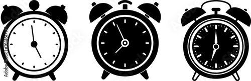 Alarm clock black silhouettes set, Set of alarm clocks, alarm clock collection, Vector of alarm clock, alarm clock silhouette, alarm clock isolated on white background