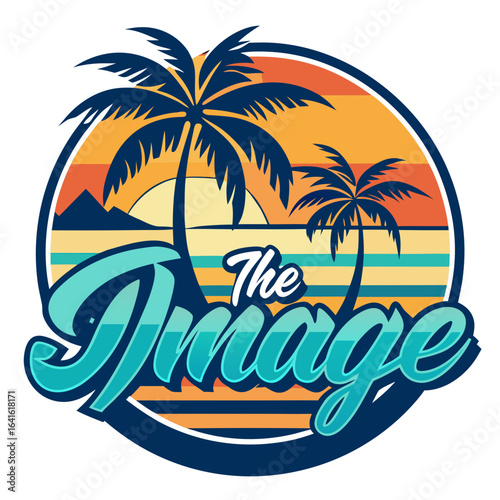 Wallpaper Mural Vector art of retro the image beach sunset illustration with palm trees and ocean waves, vibrant colors, tropical vacation destination graphic design Torontodigital.ca