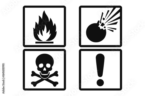 Set of hazard and manipulation symbols for packaging, cargo handling, and shipping. Vector illustration of safety markings and warning signs for product protection on transparent background