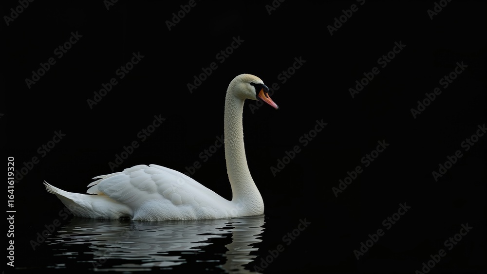 Fototapeta premium Single pale swan set on a black canvas (Cygnus atratus)
